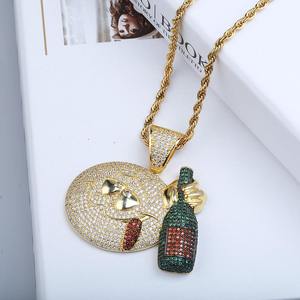 Collar Unisex de Cobre con Colgante de <span class=keywords><strong>Emoji</strong></span> Hip Hop y <span class=keywords><strong>Micro</strong></span> Pavé de Circonitas, Joyería de Moda con Dije de Dibujos Animados Divertido, Venta Caliente Directa de Fábrica - Product Image 1