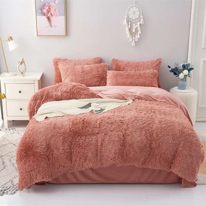 Hot Sale 4 Stück dicke Flanell Fleece Samt Bett bezug weich Einfarbig Queen King Size Winter Bettwäsche-Set für zu Hause