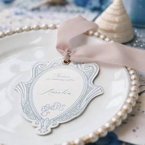 Custom Wedding Menu Place Card with Ribbon Elegant Cotton Paper Greeting Card Hot Stamped Offset Printed <b>Name</b> <b>Tag</b> & Custom Logo - Product Image 4