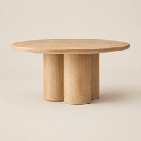 Table à manger ronde moderne en bois avec piétement colonne, finition grain de bois, pour cuisine, salle à manger, salon, mobilier minimaliste