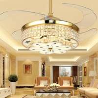 Ventilateurs de plafond LED à moteur DC de style européen moderne de 42 pouces avec lumières, 6 vitesses, design en cristal pour chambre à coucher