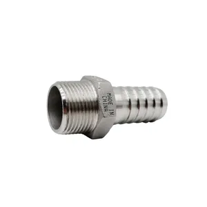 Stainless Steel NPT Male Thread Pipe Nipple Fitting x Barb Hose Tail Connector