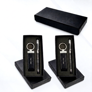 Custom Logo Personalization Pen Keychain Gift Set Business Promotional Giveaway Elegant Packaging Corporate Gifting Metal PU - Product Image 1