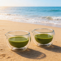 Bol à matcha en verre borosilicate à double paroi de style japonais, mélangeur à matcha avec bec verseur, Chawan en verre transparent, bol à matcha en verre