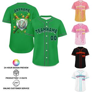 Uniformes d'équipe de baseball personnalisés entièrement imprimés par sublimation OEM/ODM, maillots courts respirants anti-humidité à boutons pour hommes et femmes - Product Image 2