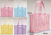 Sac fourre-tout en toile à rayures roses avec poignée festonnée, grande capacité, sac de plage réutilisable, fermeture magnétique, sac à bandoulière décontracté