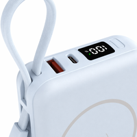 Produsen China Power Bank Nirkabel Kapasitas Penuh 10000mAh 22.5W PD Pengisian Cepat Kabel Terintegrasi Portabel Biru Kustom