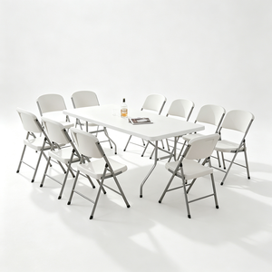 Juego de Mesa y Sillas Plegables de Plástico para Exterior, Sillas Plegables Blancas para Eventos - Product Image 4