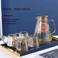 Carafe à eau en verre borosilicate coloré avec ensemble de tasses, résistante à la chaleur, pour boissons froides, idéale pour la maison et la table