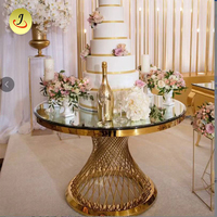 Table à gâteau de luxe moderne pour hôtel, plateau en verre, base en acier inoxydable or et argent, diamètre 90 cm, pour extérieur - Vente chaude