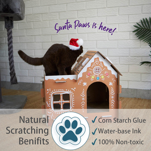 PETCHEER Casetta Nascondiglio a Tema Natalizio per Animali Domestici Villa in Cartone Durevole a Strati Tiragraffi Natalizio per Gatti - Product Image 3