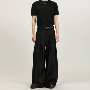 <span class=keywords><strong>Pantaloni</strong></span> Lunghi da <span class=keywords><strong>Uomo</strong></span> Casual a Gamba Larga, a Vita Media, Leggeri, Non Stirabili, con Pieghe Tridimensionali e Vestibilità Ampia - Product Image 3