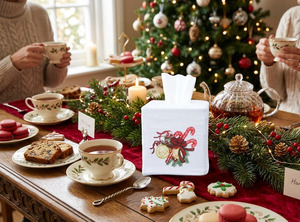 Housse de boîte à mouchoirs carrée de Noël en coton 100% brodée motif canne à sucre, durable, pratique et portable pour la maison et l'hôtel - Product Image 5