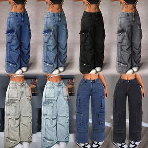 <span class=keywords><strong>Jeans</strong></span> Cargo de Cintura Alta para Mujer, Nueva Colección 2026, Pantalones Vaqueros Anchos con Múltiples Bolsillos y Detalles Desgastados - Product Image 5
