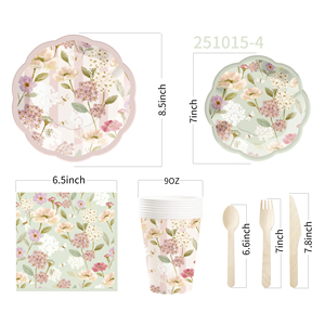 Juego de Vajilla Desechable DAMAI con Diseño Floral, Platos, Vasos y Servilletas de Papel para Postre y Cena, con Flores para Bodas y Fiestas - Product Image 5