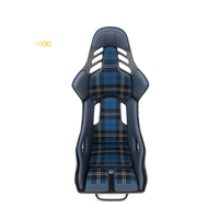 Siège baquet de course personnalisé en fibre de carbone/fibre de verre avec tissu à carreaux bleus pour modification automobile, amélioration de l'intérieur OEM