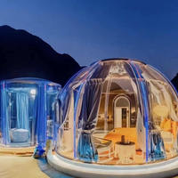 Tenda PC Tahan Air Tahan Api Bulat Transparan untuk Berkemah di Luar Ruangan, Rumah Kubah Glamping Safari Mewah
