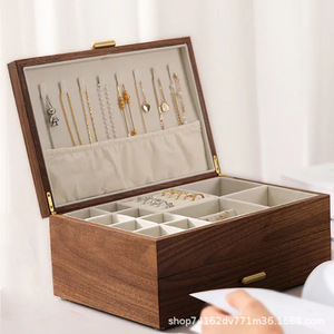 Black Walnut Jewelry Box Rectangle 18L Solid Wood <b>Storage</b> For Necklaces Earrings <b>Rings</b> Desktop Organizer - Product Image 3