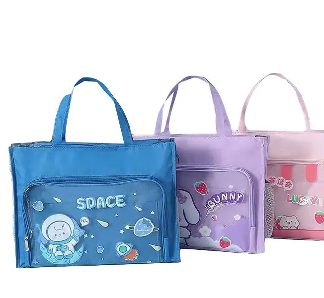 Enfants et étudiants mignon Double couche haute capacité fermeture éclair A3 grand sac d'art étanche sac de fichiers sac à main