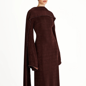 Vestido Abaya de Satén Elegante y de Lujo Modesto para Fiesta de Noche, Talla Grande, Color Sólido, con Cuentas, Largo, Estilo Maxi, Otoño, Venta al por Mayor 2026 - Product Image 2