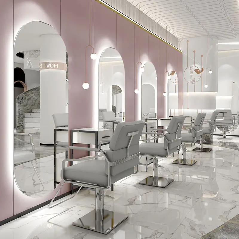 Espejo de lujo para salón de peluquería, estación de estilismo, luz led Ovalada para salón de belleza, decoración