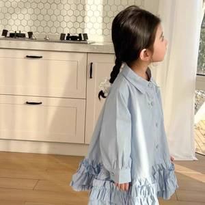 Tongxingyuan Girls Shirt Dress Long Sleeve Pleated Breathable Spring Summer Autumn Princess Style - Product Image 2