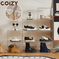 Boîte de rangement pour chaussures en plastique transparent COIZY, moderne et classique, pliable et organisée, design rectangulaire, ouverture facile