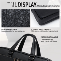 Bolso Mensajero de Cuero Genuino con Costuras Impecables, Superficie con Textura de Litchi, Impermeable y Antisuciedad para el Trabajo Diario y Negocios