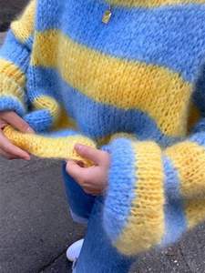 Petit printemps et automne frais nouveau pull paresseux en vrac tissé à la main pull tricoté pour femmes à un cou haut rayé - Product Image 3