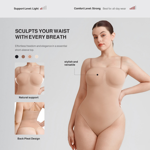 OEM/ODM <strong>Strapless</strong> Tummy Control <strong>Bodysuit</strong> for Women Ruched Bust Convertible Removable Straps Seamless Thong Back <strong>Shapewear</strong> - Product Image 2