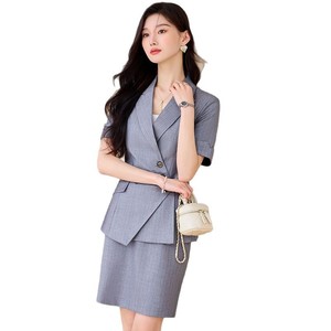 Professional Suit Set For Women Short Sleeve Gray Stripe Hotel Work Uniform Summer 2025 Polyester Cotton - Product Image 5
