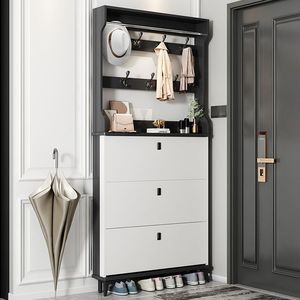 Mueble multifuncional para recibidor con perchero y espacio para guardar zapatos, diseño que ahorra espacio para pasillo, uso para adultos. - Product Image 4
