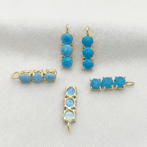Turquoise plaqué or pierre de naissance trois pierres connecteur Double boucle pierres précieuses breloques pour la fabrication de bijoux à bricoler soi-même - Product Image 1