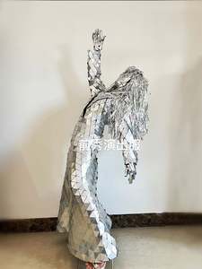 Nuevo espejo hombre mujer tela hecha a mano plata zancos Walker Show plata traje etapa vestido actuación disfraz vidrio Cosplay ropa - Product Image 6