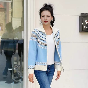 <span class=keywords><strong>Cardigan</strong></span> Invernale da <span class=keywords><strong>Donna</strong></span> Casual Vintage con Colletto a Risvolto, <span class=keywords><strong>Zip</strong></span>, Anti-Pilling, in Poliestere/Cotone, Manica Lunga - Product Image 3