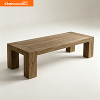 Table de salle à manger rectangulaire d'extérieur en teck massif, table de patio avec plateau à lattes et pieds robustes pour jardin, villa ou cour arrière
