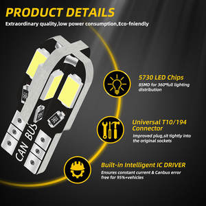 Super Bright T10 W5W 168 194 501 DC12V Canbus Erro Free 5730 8SMD pour ampoule de lampes de lecture de voiture - Product Image 5