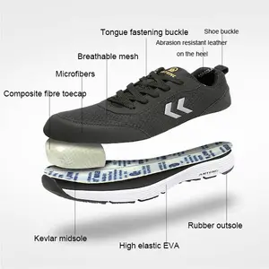 काले माइक्रोफाइबर लेदर और एंटी-स्मैशिंग प्लास्टिक टो कैप के साथ स्ट्रेच मेश में हाई-स्ट्रेच सुरक्षा जूते