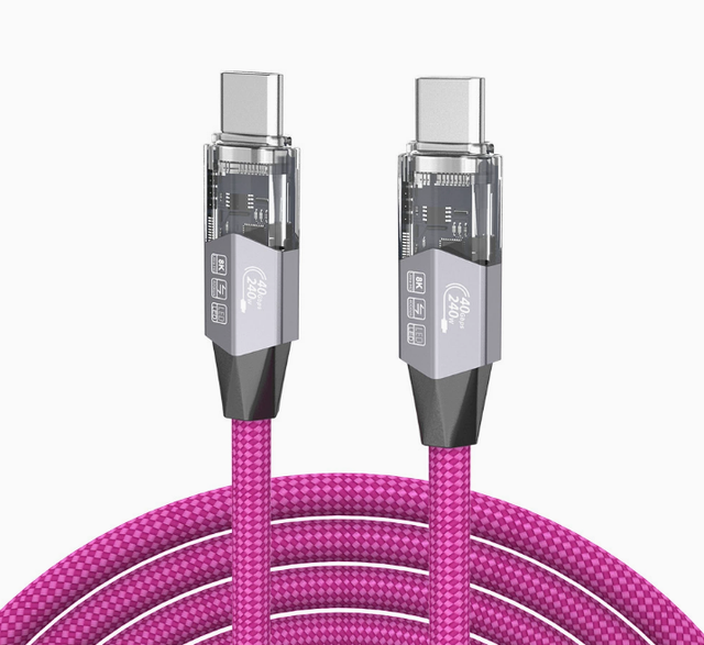 Lamp-equipped 8K Braided Pure Copper PD240W 5A/6A Fast Charging Dual Type-C to Type-C Magnetic Phone Cable