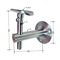 Support mural réglable NF066 en acier inoxydable SS304 SS316 pour main courante, fixation de balustrade pour tube rond, rampe d'escalier