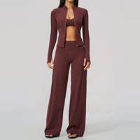 Ensemble de vêtements de sport pour femmes, 3 pièces, veste zippée, soutien-gorge et pantalon large, ensemble de yoga et de fitness pour la salle de sport