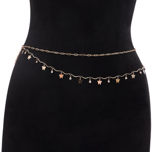 โซ่คาดเอวประดับเพชรทรงผีเสื้อสองชั้นสีทองสำหรับผู้หญิง สไตล์สตรีทแฟชั่น โซ่คาดตัวสำหรับใส่ทุกวัน โซ่โลหะแบบห่วงเดี่ยว - Product Image 2