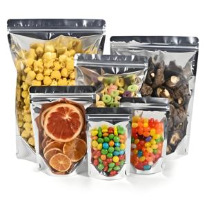 Sachets Mylar en Aluminium Refermables avec Fermeture Zippée en Stock, Face Avant Transparente pour Bonbons, Snacks, Noix et <span class=keywords><strong>Épices</strong></span> - Product Image 1