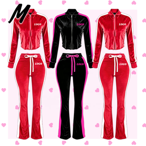 Completo Invernale 2026 da <span class=keywords><strong>Donna</strong></span> Personalizzato con LOGO, Giacca con Zip e Pantaloni a Zampa in Velluto con Striscia Laterale - Product Image 3