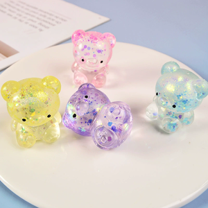 Glittery Bear Squeeze Ball Stress Relief Toy With Soft Squishy Texture <b>Clear</b> <b>Jelly</b> Body For Kids Party Favors Classroom Prizes - Product Image 5