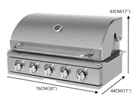 Barbecue intégré à 5 brûleurs de qualité commerciale-Acier inoxydable 304 avec brûleurs à haut rendement et couvercle rond élégant