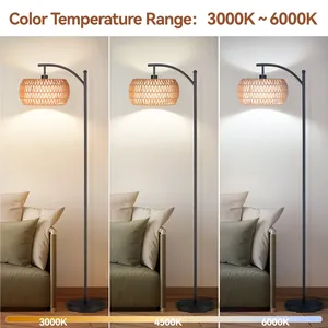 Boho Rattan Floor Lamp Plug in Black Floor Lamp Nordic Floor Lamp Designer Floor Lamp with Stable Base - Product Image 6