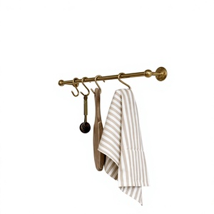 Antique Brass Wall Mounted <b>Hook</b> <b>Rail</b> With 4 <b>Hooks</b> For Towel And Kitchen Living Room Bathroom Use Easy Installation - Product Image 1