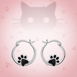 Orecchini a Cerchio con Zampa di Gatto in Lega d'Oro Bianco, Gioielli alla Moda per Donne, Regalo con Motivo Animale - Product Image 2