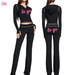 Fall 2023 Custom Women Bamboo Clothing Jersey Tracksuit Women Pants Hoodie Sets